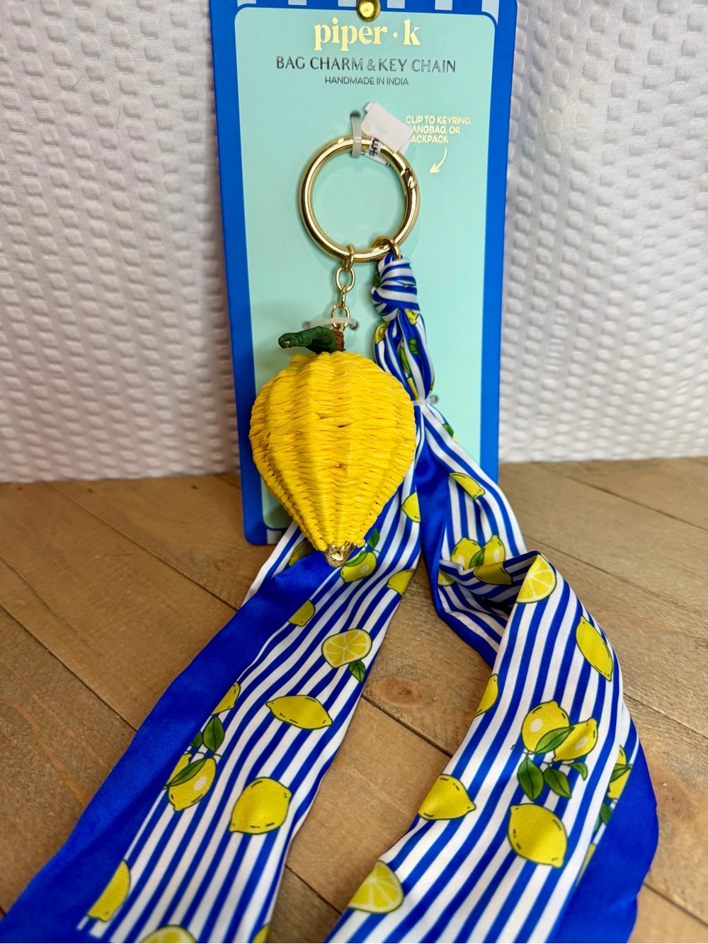 Piper•K Lemon Raffia Bag Charm & Key Chain With Scarf